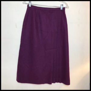 Vintage Prestige of Boston Dark Plum Wool Blend Side Pleats Skirt Size 10